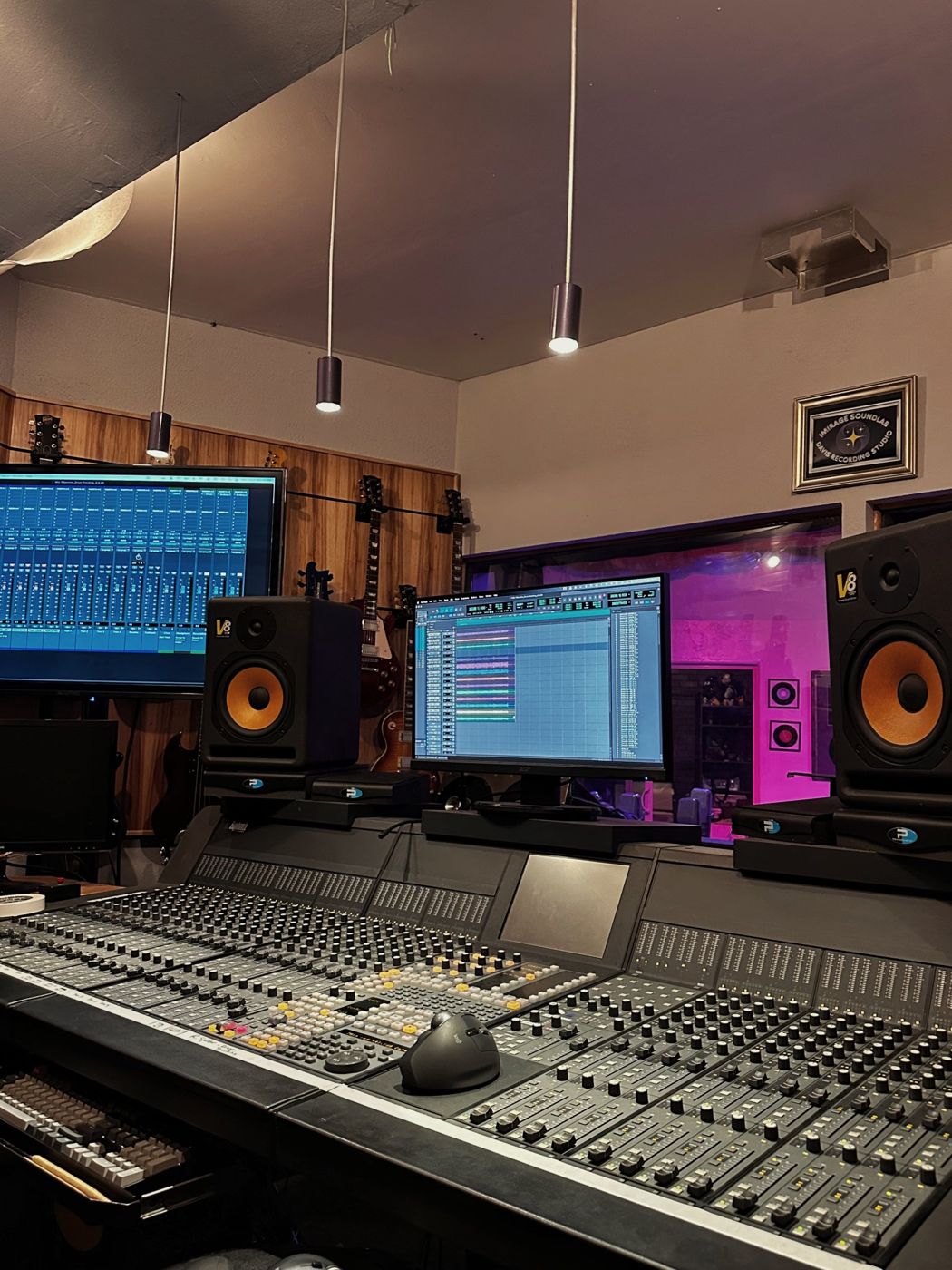 Studio control room with a large-format console